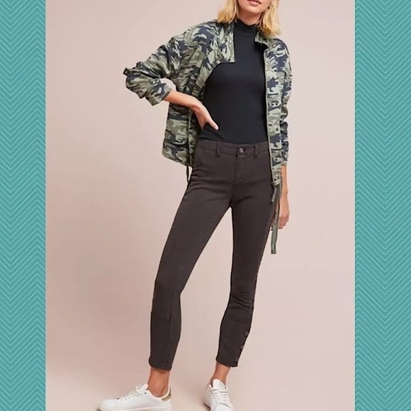 Anthropologie Black Mid Rise Skinny Ankle Pants Button Cuffs Women's 26 black - Picture 1 of 8